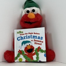 Plush Holiday 10" Elmo w/ Book Twas The Night Before Christmas on Sesame Street