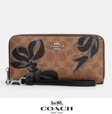 NWT Coach Long Zip Around Wallet In Signature Canvas With Bow Print CZ326 🎁