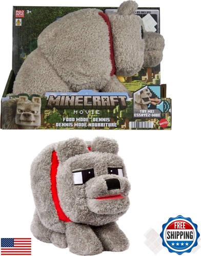 Mattel Minecraft Dennis der Wolf Plüschtier mit Fütterungsaktion und Sound, Foo - Bild 1 von 5