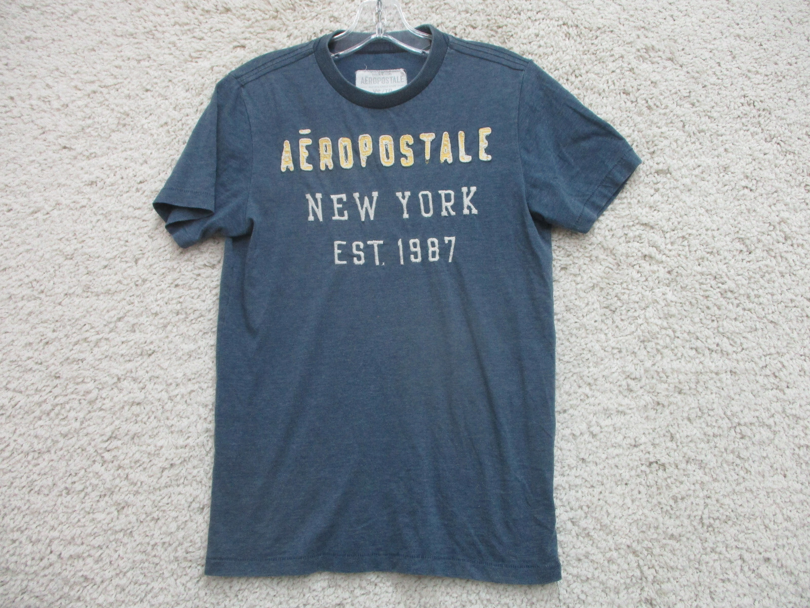 Aeropostale Shirt Extra Small Adult Blue Spell Out Logo Casual Cotton Mens XS