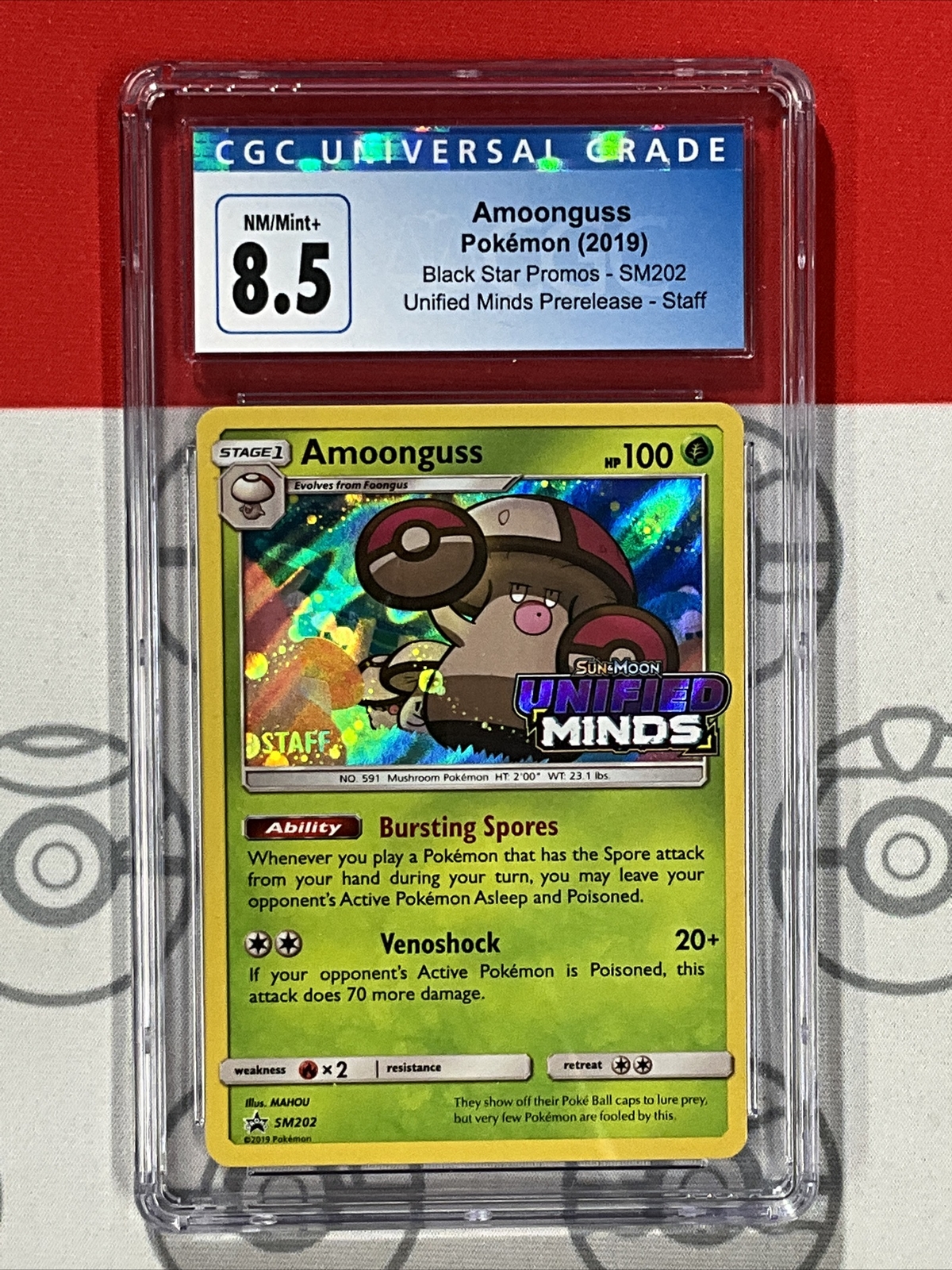 CGC 8.5 2019 Amoongus Staff sm202 Unified Minds Prerelease Promo Pokémon 5024
