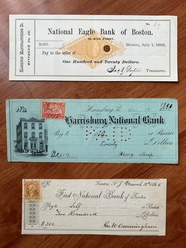United States 1800's - 1900's: Three Different Old Bank Checks In Lot #9 - Used.