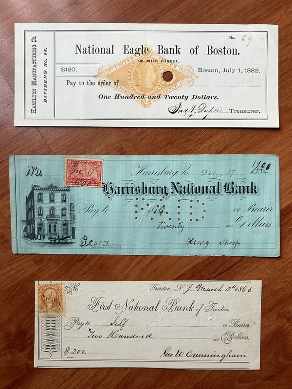 United States 1800's - 1900's: Three Different Old Bank Checks In Lot #9 - Used.