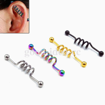 3pc Steel Multi Layer Spiral Industrial Bar Scaffold Ear Barbell Body PIERCING