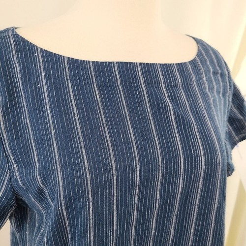 Eileen Fisher Variegated Stripe Bateau Neck Dress blue with pockets size medium - Picture 4 of 7