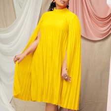 Women's Plus Size Cape Sleeve Elegant Loose Pleated Dress for Cocktail Party