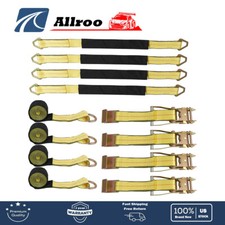 4 Pack Car Tie Down Straps Heavy Duty 10000 Lbs For Trailers Wheel Tow Ratchet