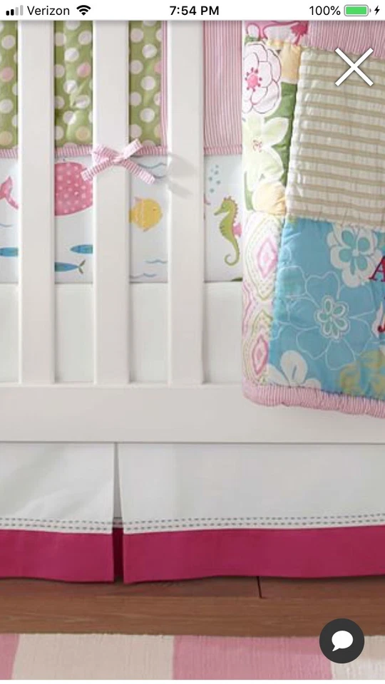 Falda Cuna Pottery Barn Baby Key West Polvo Volantes Blanco Rosa Nueva con Etiquetas Foto 4 de 4