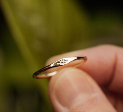 Fantastic Hand Stamped Star Signet Ring For Women's In Solid 10K Yellow  Gold