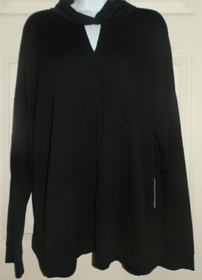 New Womens 2XL Twist Neck Long Sleeve Top Time And Tru Black Relaxed Fit