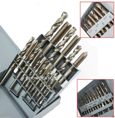 18PC UNF TAP & DRILL BIT SET HSS HIGH SPEED STEEL BITS W/METAL INDEX CASE #32076