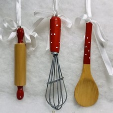 Kitchen Utensil Christmas Ornaments, Rolling Pin, Whisk. Spoon. Polka Dot
