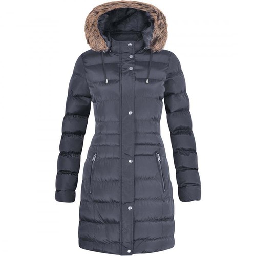 Womens Long Fur Trimmed Hooded Padded Puffer Parka Ladies Winter Jacket Coat - Picture 11 of 13