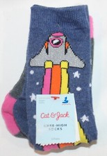 Girls' 2pk Crew Space Socks - Cat  Jack size L, One Color