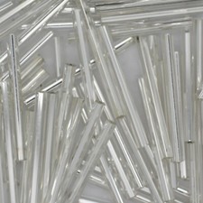 Czech Glass Bugle Beads 25mm 1 inch Crystal Silver Lined