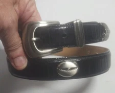NWOT Raymond Floyd Black Italian Leather Calfskin  Belt L 35" Embossed