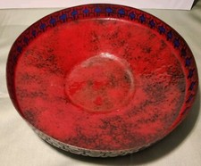 Stylische Emaille Schale, Mid Century,  Rot Blau, Breite ca. 24 cm, H&ouml;he ca 6 cm
