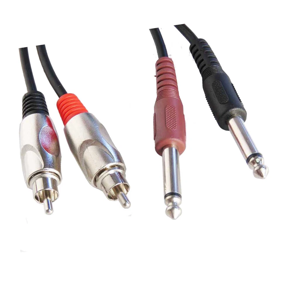 6ft 2- 1/4in 6.3mm Mono Male Audio Cable to 2 RCA Male TS Mono Y-Splitter Cable - Image 4 of 4