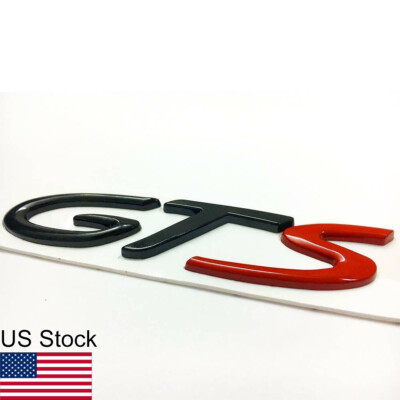 1x Glossy Black Red GTS Rear Trunk Badge Emblem Sticker