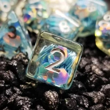 Sage’s Cantrips - Unbound Creation Aquamarine Resin Polyhedral Dice Set DnD RPG
