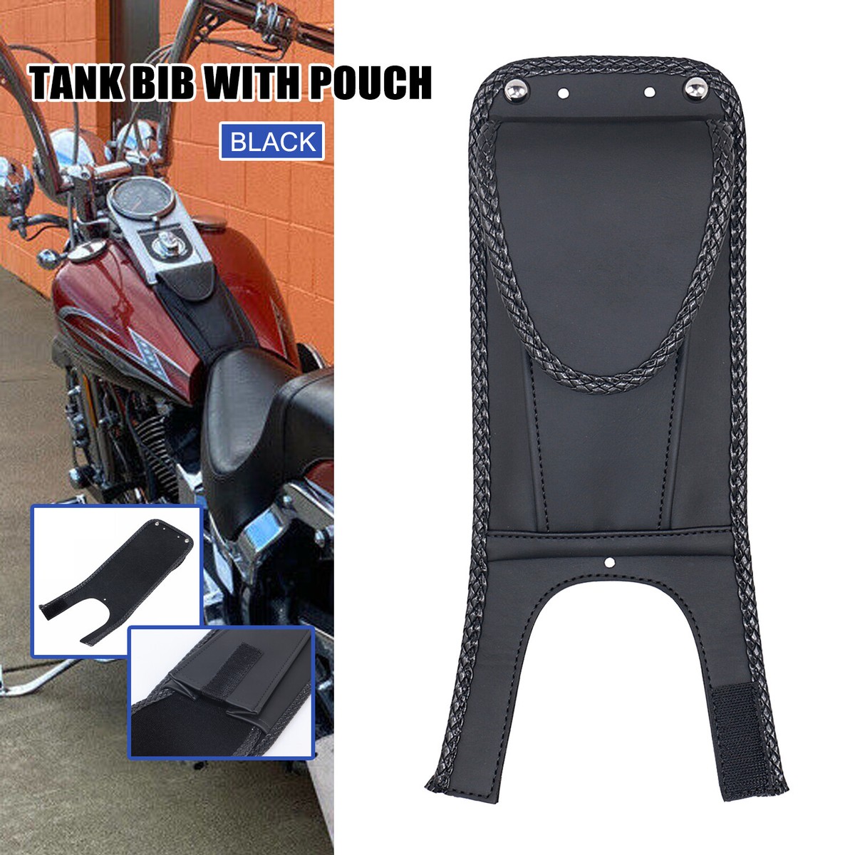 Motorcycle Black Gas Tank Bib W/ Pouch For Harley Night Train