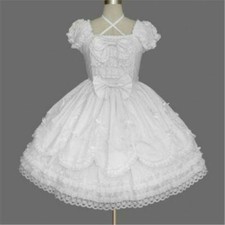 Women Gothic Victoria Lolita Bow White Fancy Dress Cosplay Costume Halloween