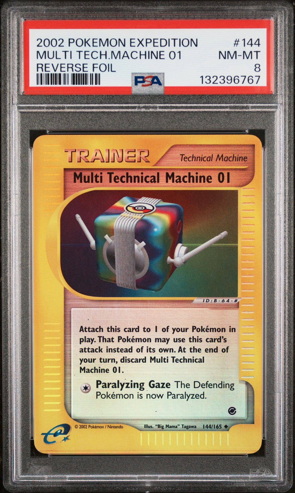 2002 POKEMON EXPEDITION #144 MULTI TECHNICAL MACHINE 01-REVERSE FOIL PSA 8