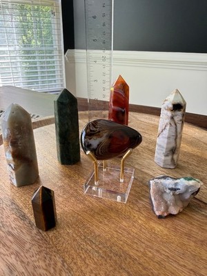 Crystal Lot Caribbean Calcite Druzy Tower Agate Serpentine Sardonyx Tiger Eye