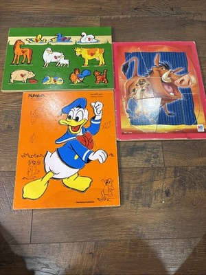 Vintage Children s Puzzles Lot Of 3 Donald Duck, Animals And Lion King b10 