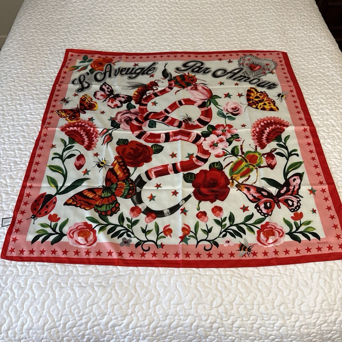 NWT GUCCI SILK FLORAL SNAKE Scarf L'Aveugle Par Amour SQUARE 36