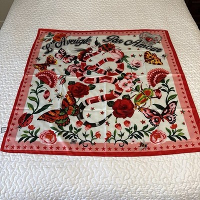 NWT GUCCI SILK FLORAL SNAKE Scarf L'Aveugle Par Amour SQUARE 36