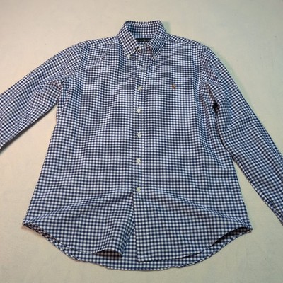 Ralph Lauren Polo Shirt Men s Medium M Blue Gingham Check Oxford Button Down