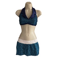 The Line Up Pro Cheer Dance NFL NBA NHL Teal Navy Sequin Audition Set S/M