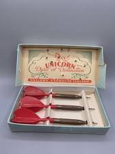 Vintage Unicorn Darts Of Distinction Set of 3 W/ Box - Red Flights -