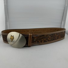 Vintage The Westerner Tooled Leather Belt w/ Chambers Nickel Silver Buckle 32