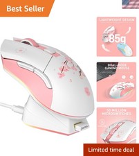 Sakura Pink Wireless Gaming Mouse with Charging Dock Rechargeable RGB,12K DPI...