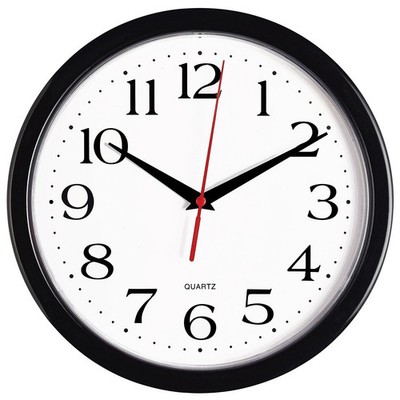 Black Wall Clock Silent Non Ticking 10 Inch Quality Quartz Battery Operated roun