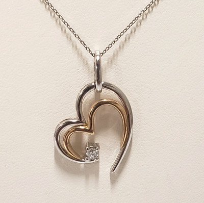 Jane Seymour 14k zweifarbiges Gold Diamant Solitär offene Herzen Anhänger Halskette