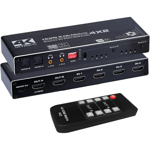 4K HDMI Matrix 4K@60Hz Switch Splitter EDID Extractor & IR Remote Control 3D