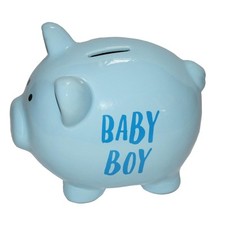 Ceramic Piggy Money Bank Box 'Baby Boy' Blue New Baby Gift