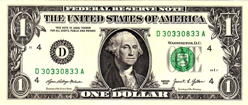 $1 2021 Fancy Serial  Uncirulated CU D30330833A
