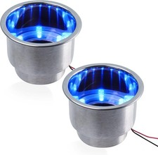 2x Stainless Steel Blue Led Cup Drink Holder Polished For Marine Boat Truck Rv