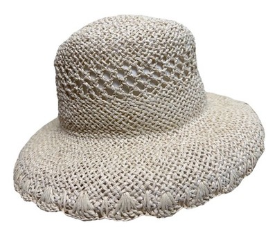 Bucket Hat Sunhat Women s Light Beige Open-Weave Crocheted Design One Size NO