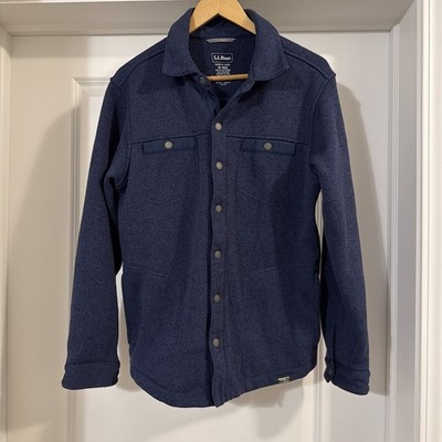 Men s Medium Fleece LL Bean Sweater Fleece Shirt Jacket Fitted Navy Snap Front 