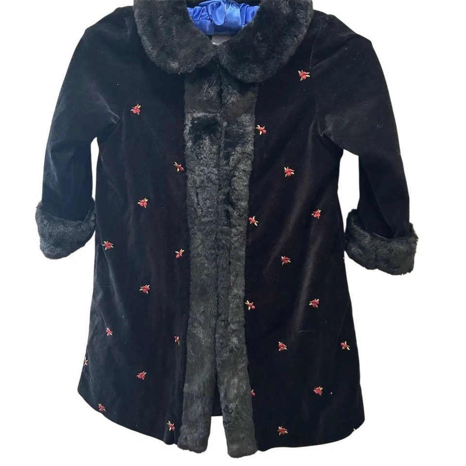 Abrigo de Terciopelo Vintage Y2K Gymboree Niñas Negro Floral Bordado Talla 4 Foto 2 de 4