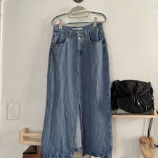 Pulp Vintage 90s Y2K Denim Maxi Skirt Light Wash Tencel Western Prairie Size 12