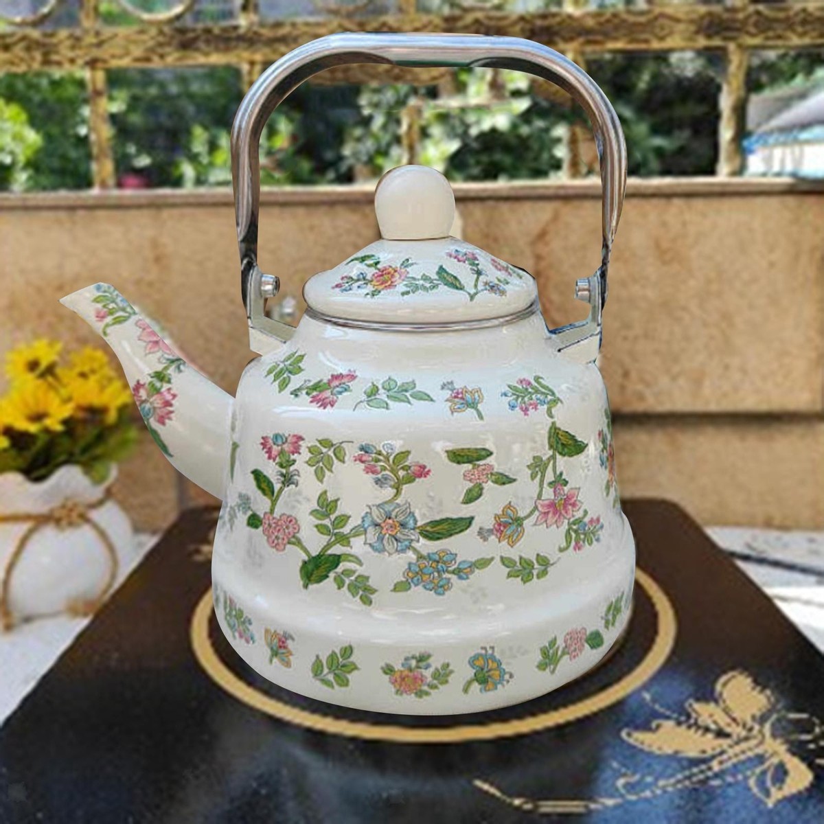 Enamel Water Kettle with Lid Enamel Teapot for Camping Party