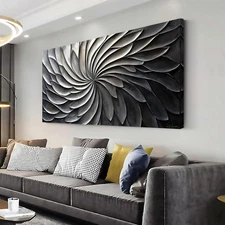 Abstract Black and White Wall Art for Living Room Modern Canvas Print Paintin...