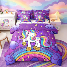 Cute Unicorn Twin Bed Set for Girls - 7 Piece Ultra Soft Bedding Decor