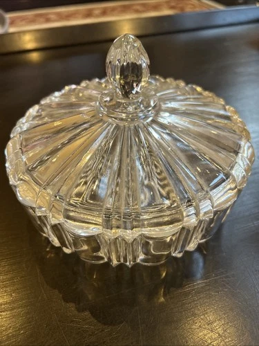 Vintage Anchor Hocking Cut Glass Crystal Candy Dish with Lid